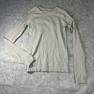 Athleta Momentum Seamless Top Small Long Sleeve Sparkle Athletic Tan Running